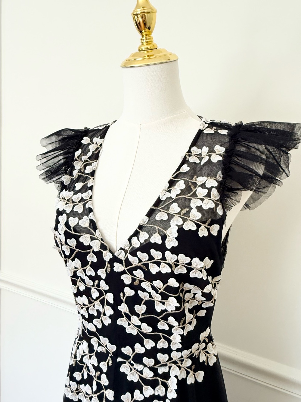 BCBGMaxAzria Black Dress with White Floral Appliqué - Picture 7 of 9